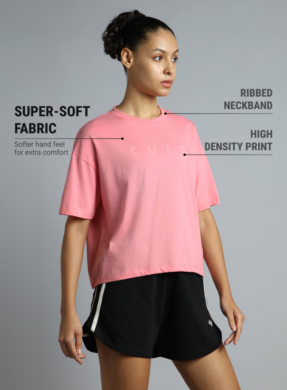 Women's Pink Tonal Branding Graphic T-shirt