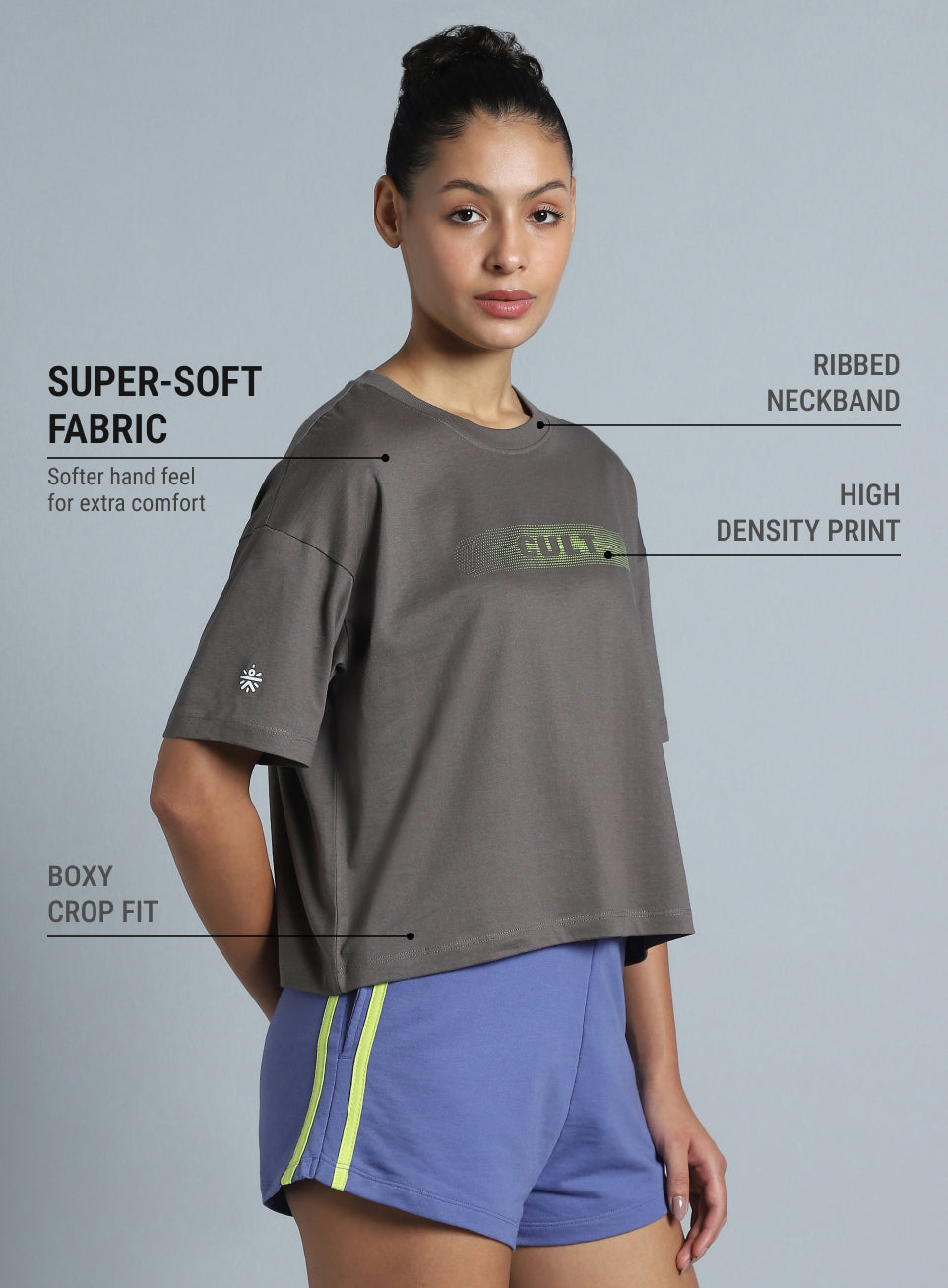 Women's Dark Grey Branding Cropped T-shirt