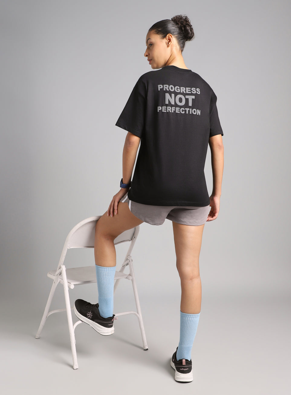 Women's Black Back Print Oversized Fit T-shirt