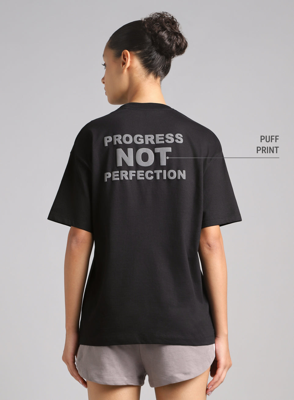 Women's Black Back Print Oversized Fit T-shirt