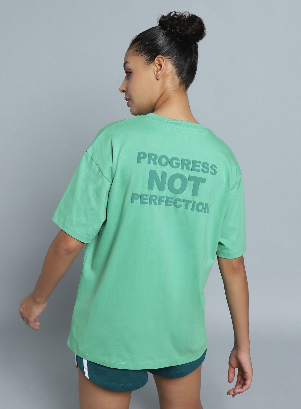 Women's Green Back Print Oversized Fit T-shirt