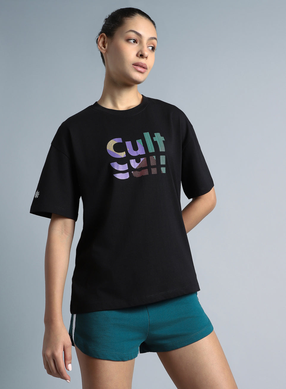 Women's Black Back Print Relaxed Fit T-shirt