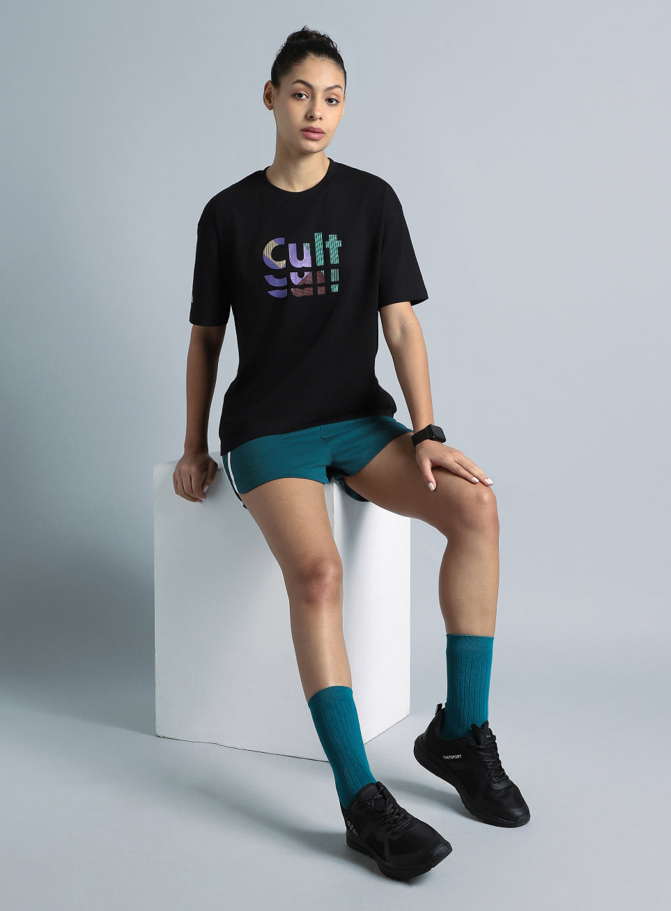 Women's Black Back Print Relaxed Fit T-shirt