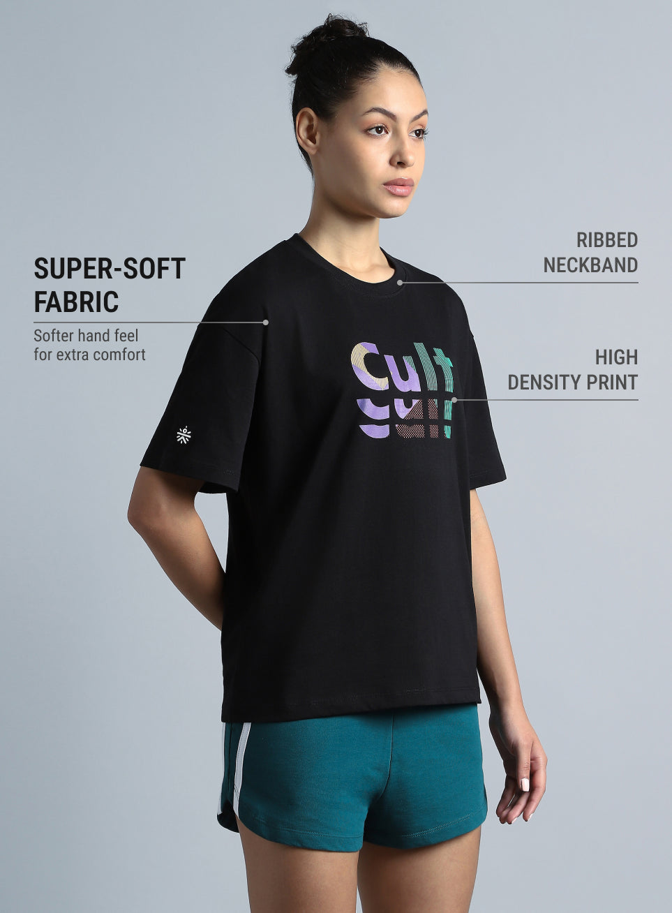 Women's Black Back Print Relaxed Fit T-shirt