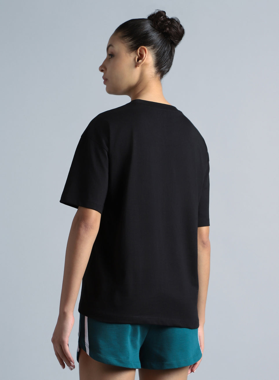 Women's Black Back Print Relaxed Fit T-shirt