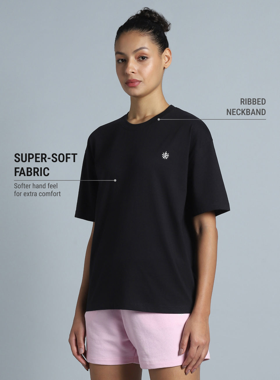 Women's Black Back Print Relaxed Fit T-shirt