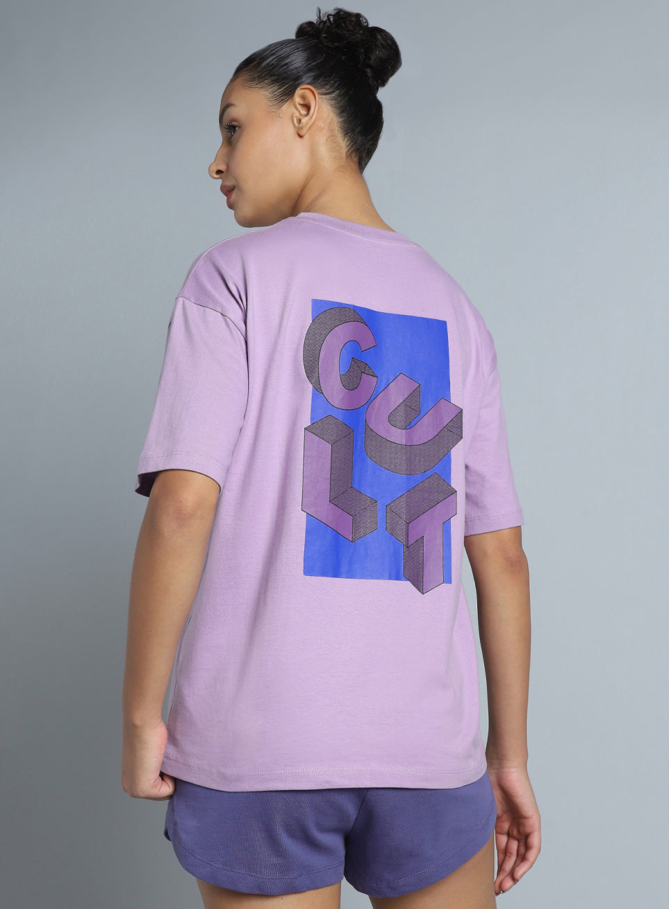 Women's Purple Back Print Relaxed Fit T-shirt
