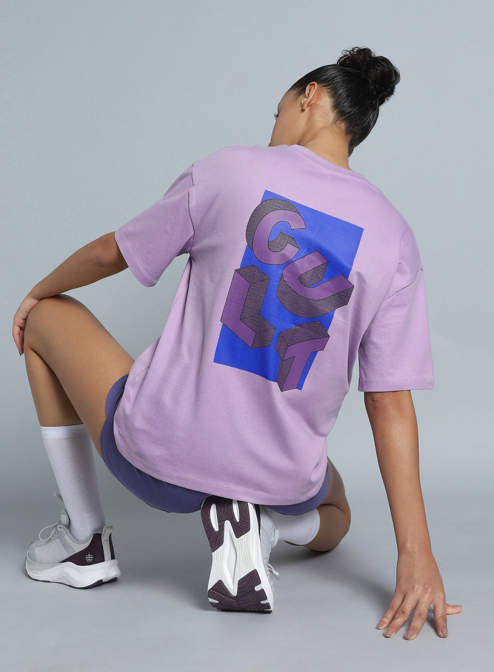 Women's Purple Back Print Relaxed Fit T-shirt