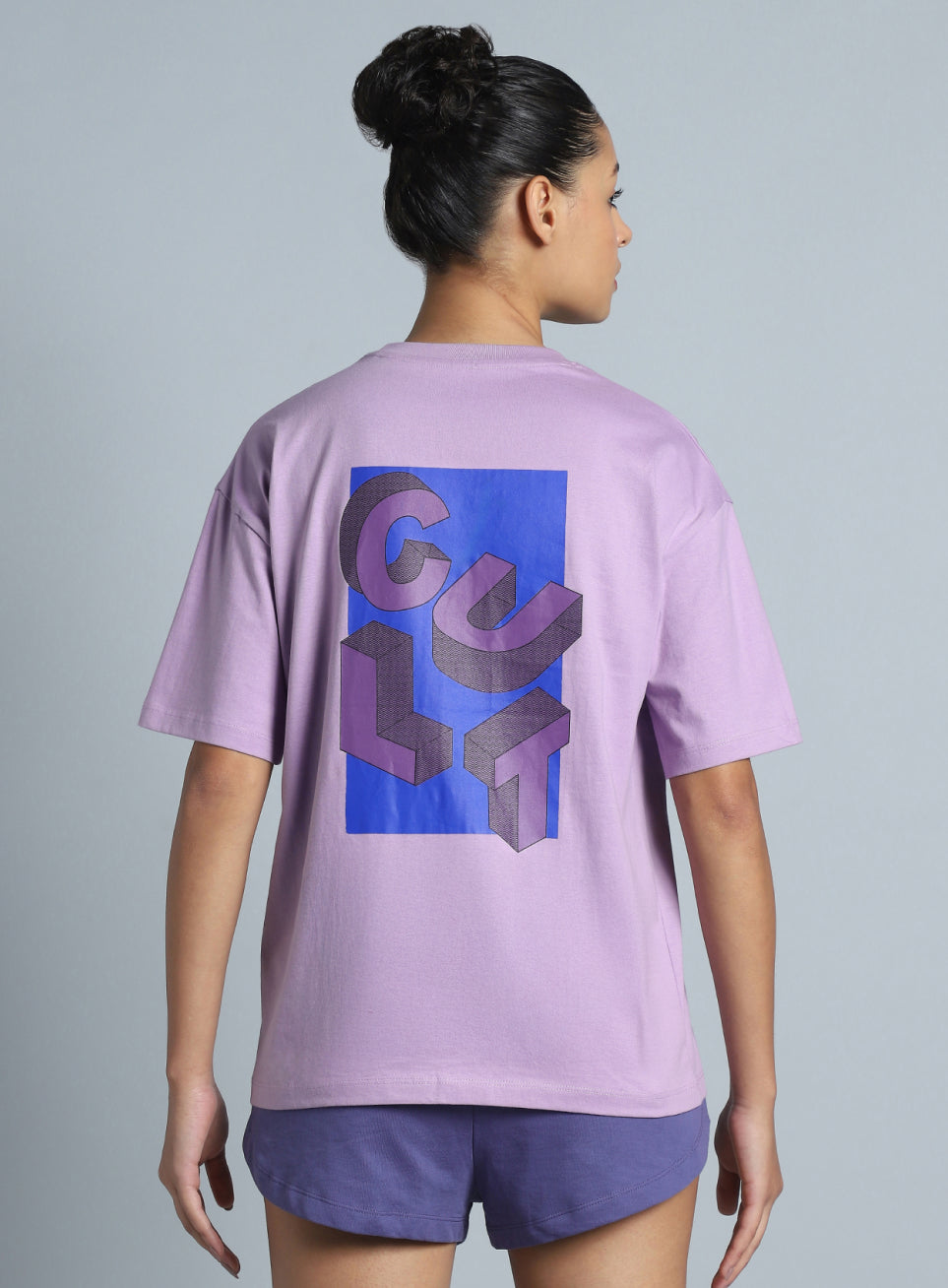 Women's Purple Back Print Relaxed Fit T-shirt