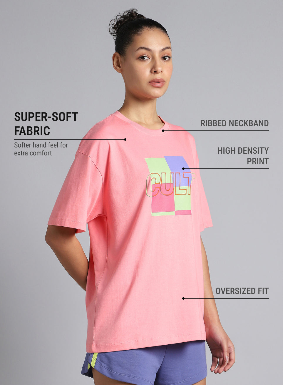 Women's Pink Cult Brand Carrier Oversized T-shirt