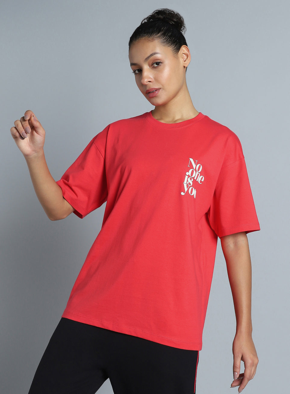 Women's Red Printed Oversized Fit T-shirt