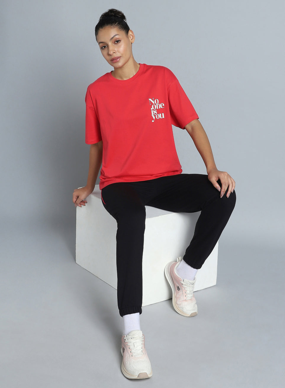 Women's Red Printed Oversized Fit T-shirt