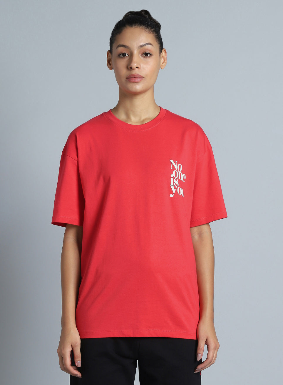 Women's Red Printed Oversized Fit T-shirt