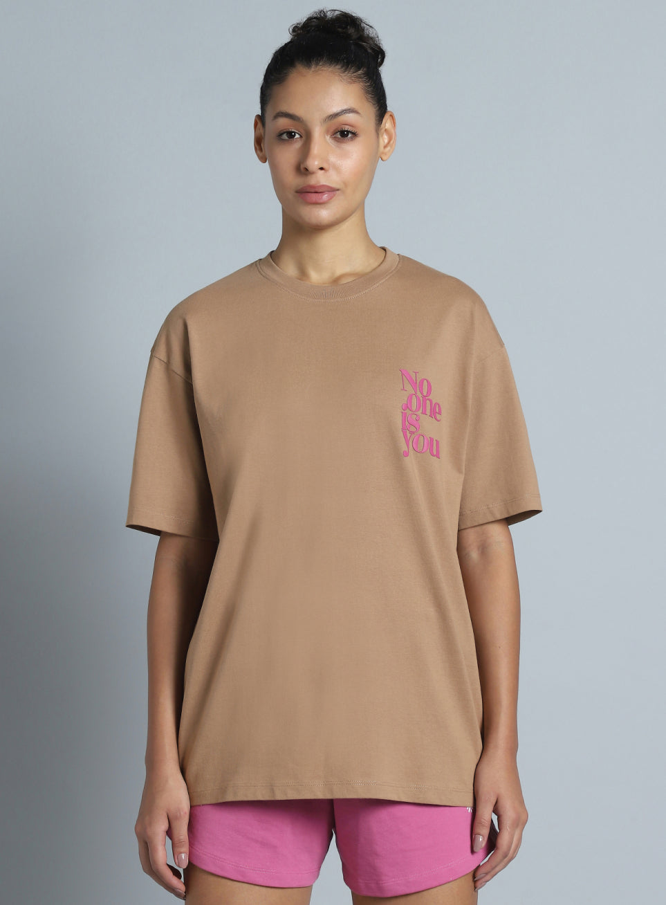 Women's Brown Printed Oversized Fit T-shirt