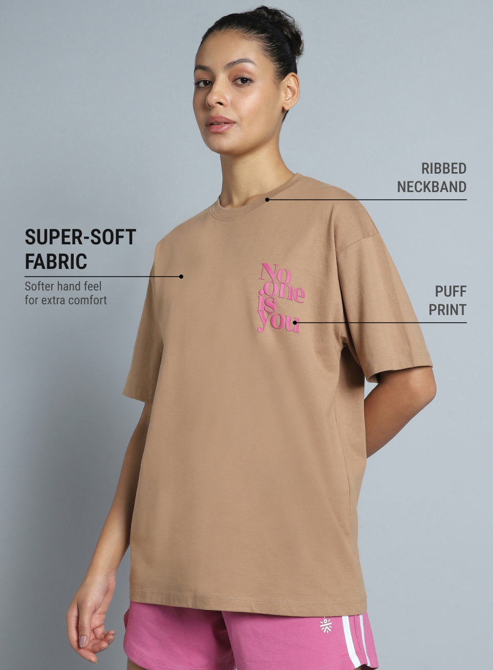 Women's Brown Printed Oversized Fit T-shirt
