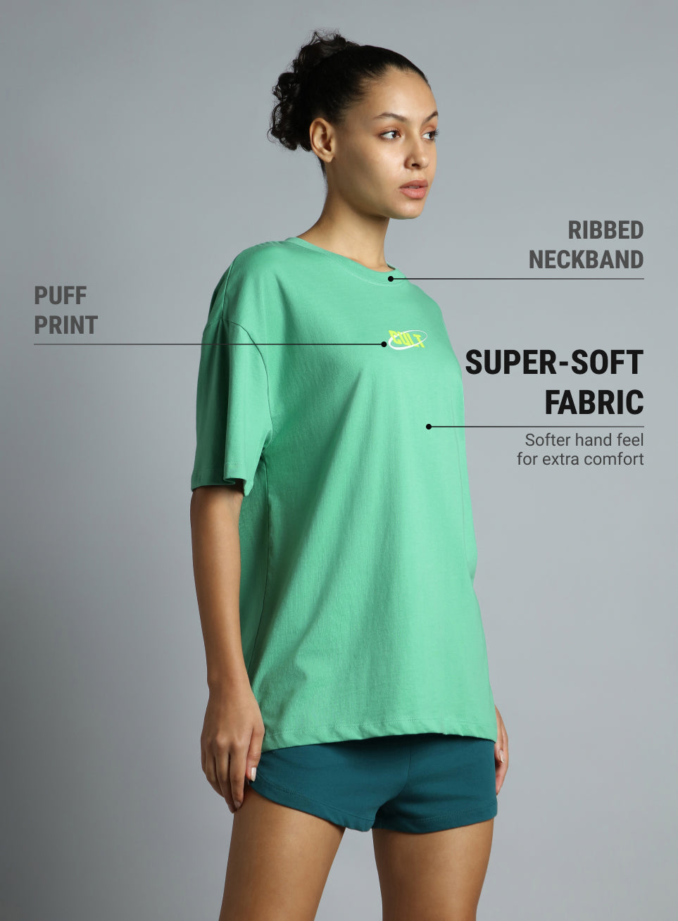 Women's Green Oversized Back Print Graphic T-shirt