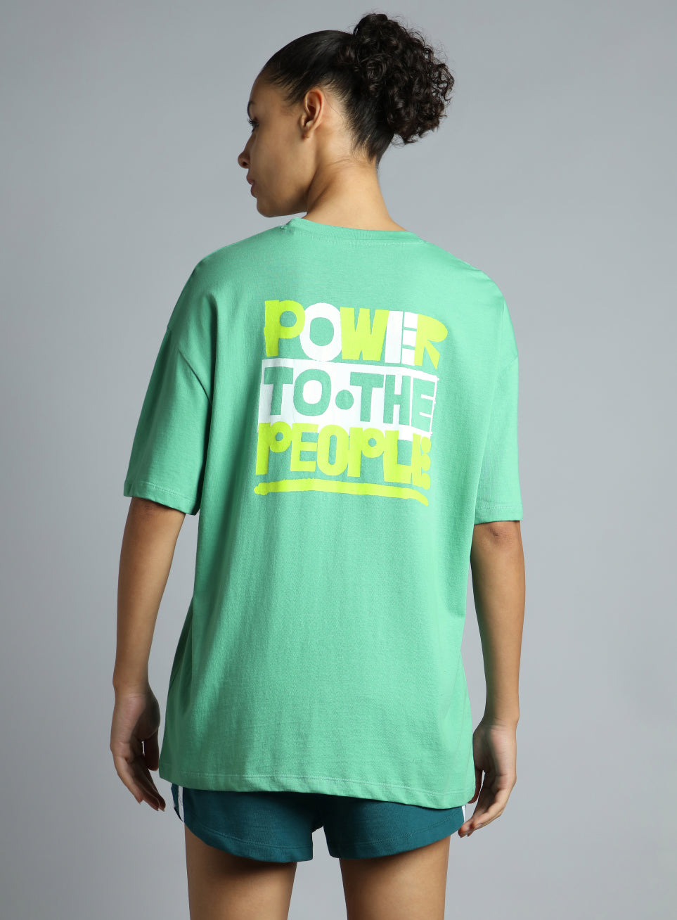 Women's Green Oversized Back Print Graphic T-shirt
