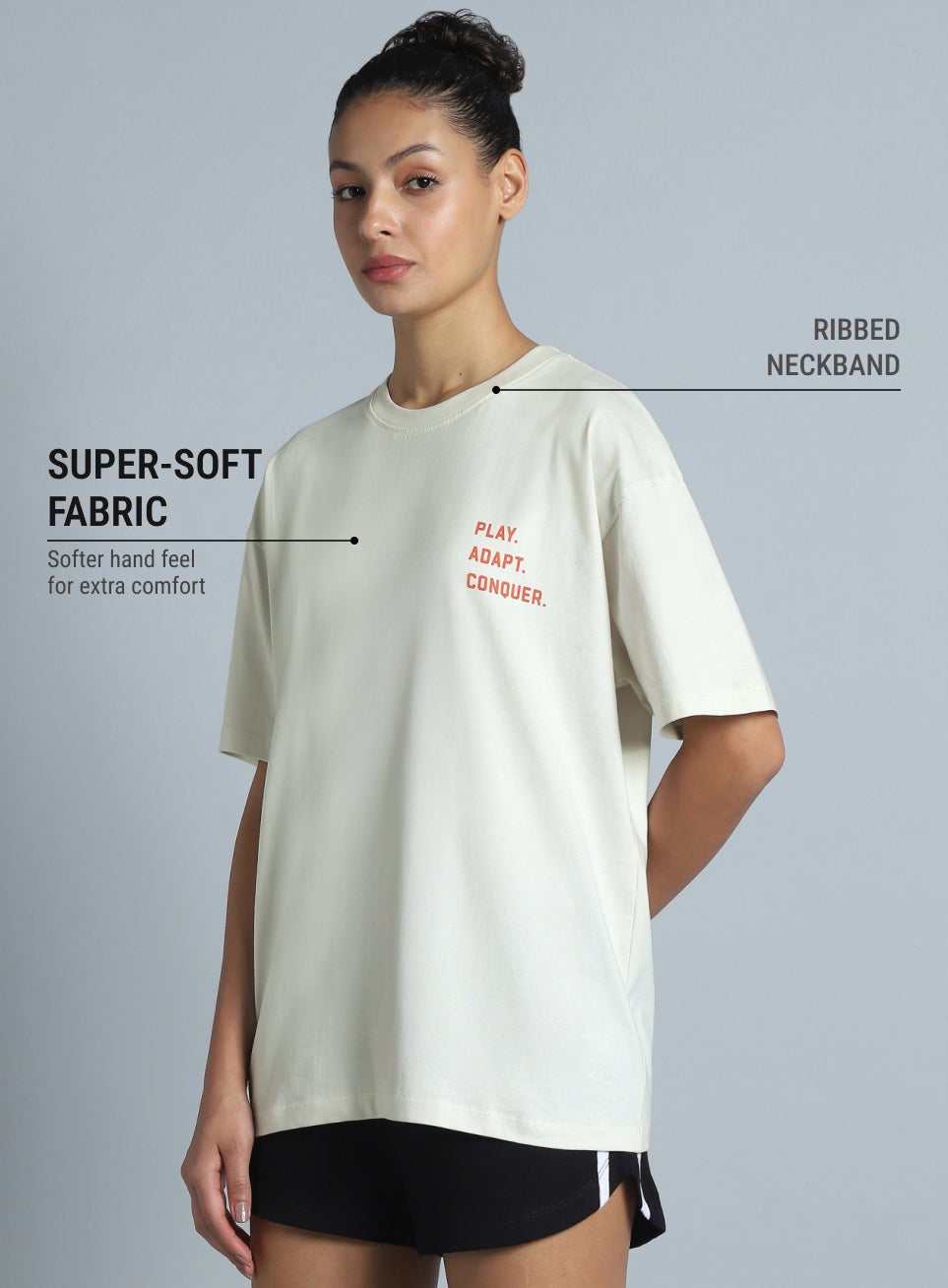 Women's White Back Print Oversized Fit T-shirt