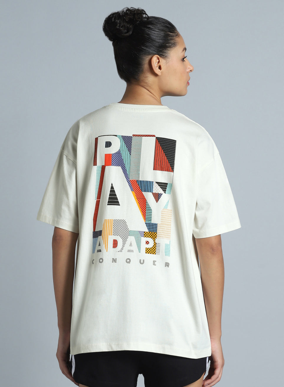 Women's White Back Print Oversized Fit T-shirt