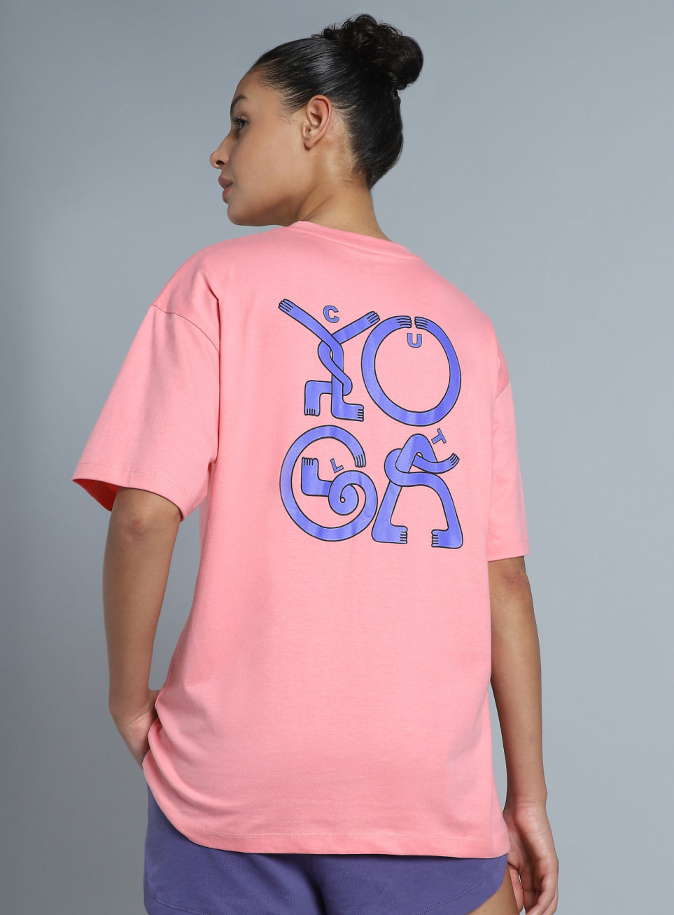 Women's Pink White Print Oversized Fit T-shirt