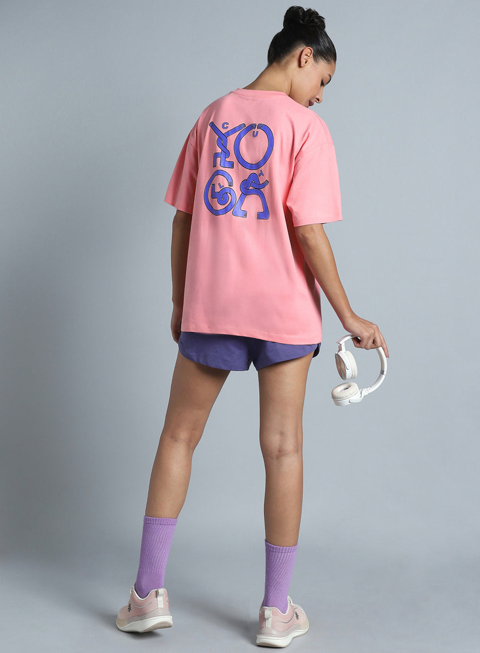 Women's Pink White Print Oversized Fit T-shirt