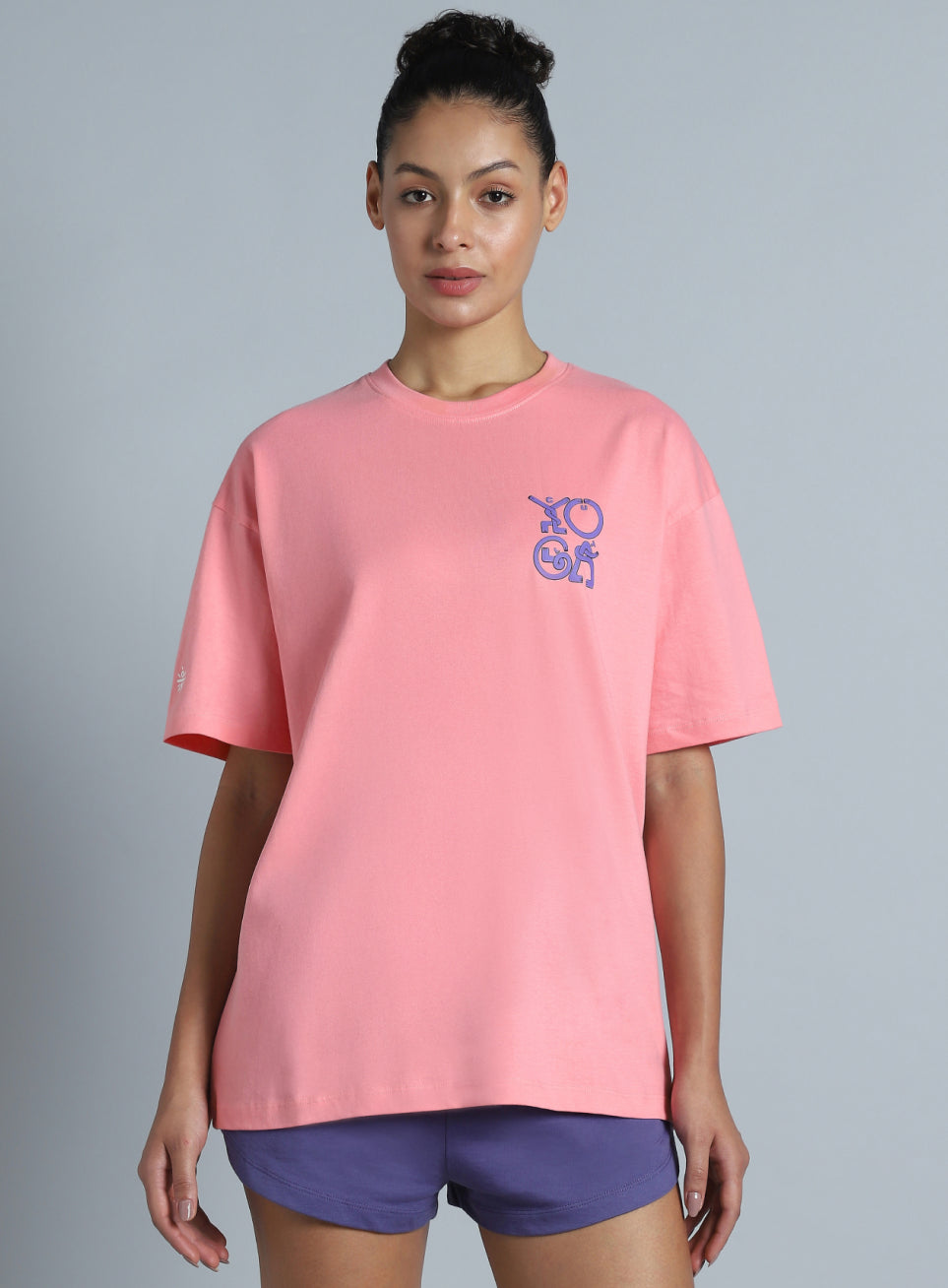 Women's Pink White Print Oversized Fit T-shirt