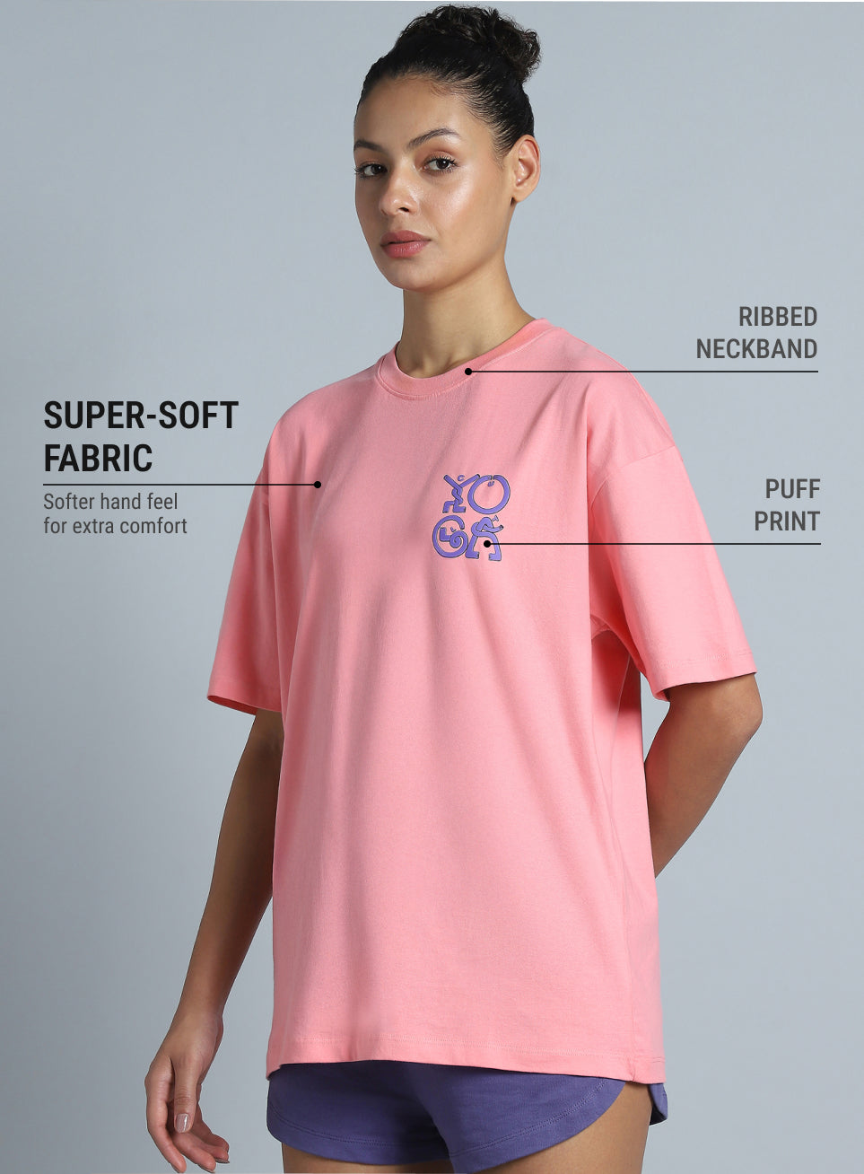 Women's Pink White Print Oversized Fit T-shirt