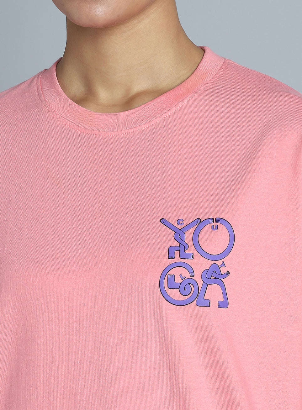 Women's Pink White Print Oversized Fit T-shirt