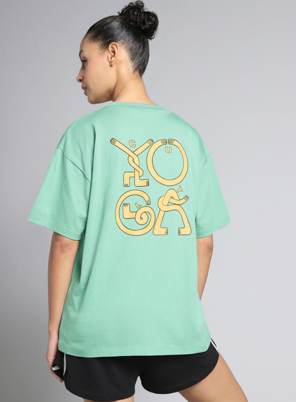 Women's Green White Print Oversized Fit T-shirt