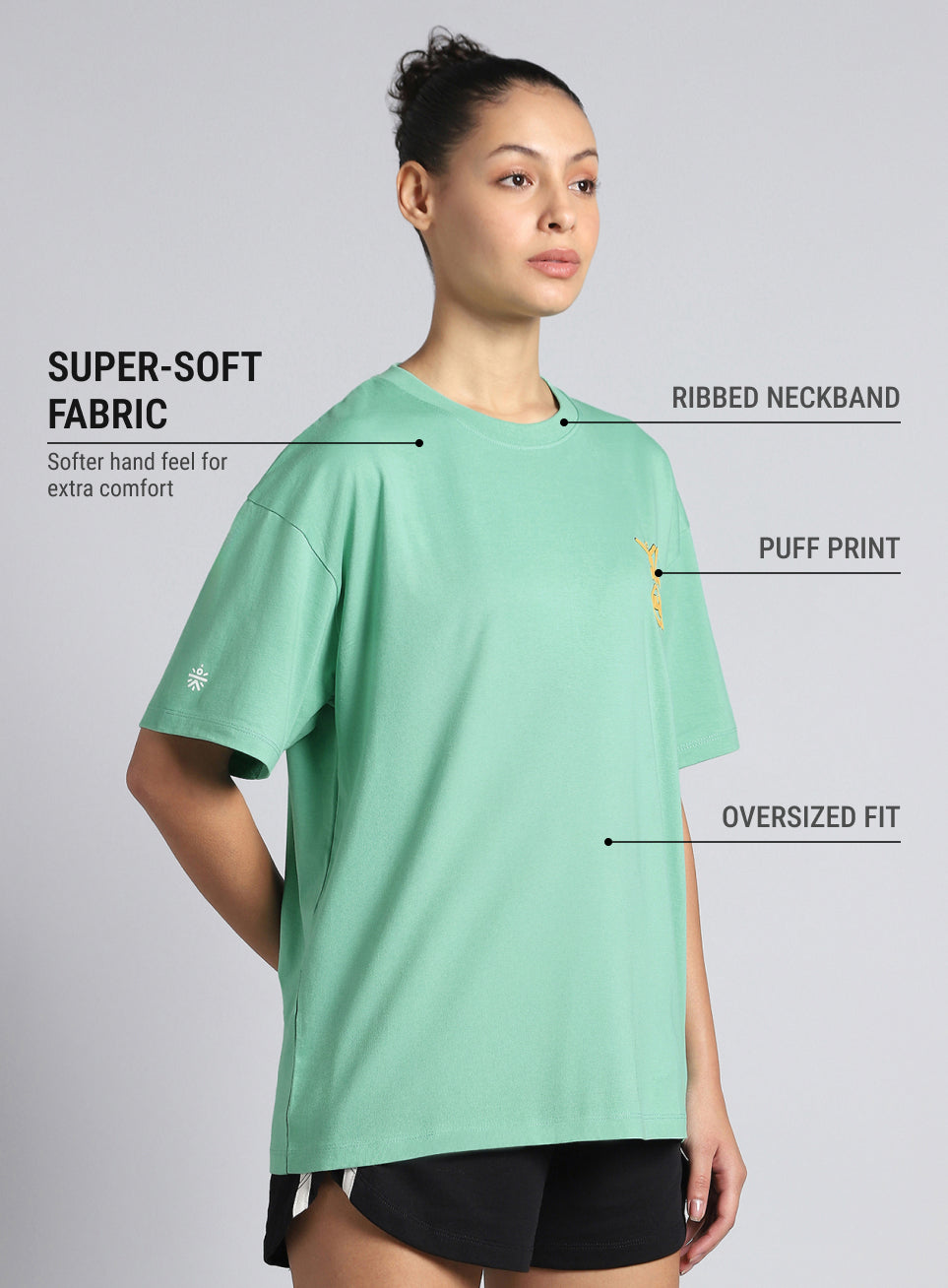 Women's Green White Print Oversized Fit T-shirt