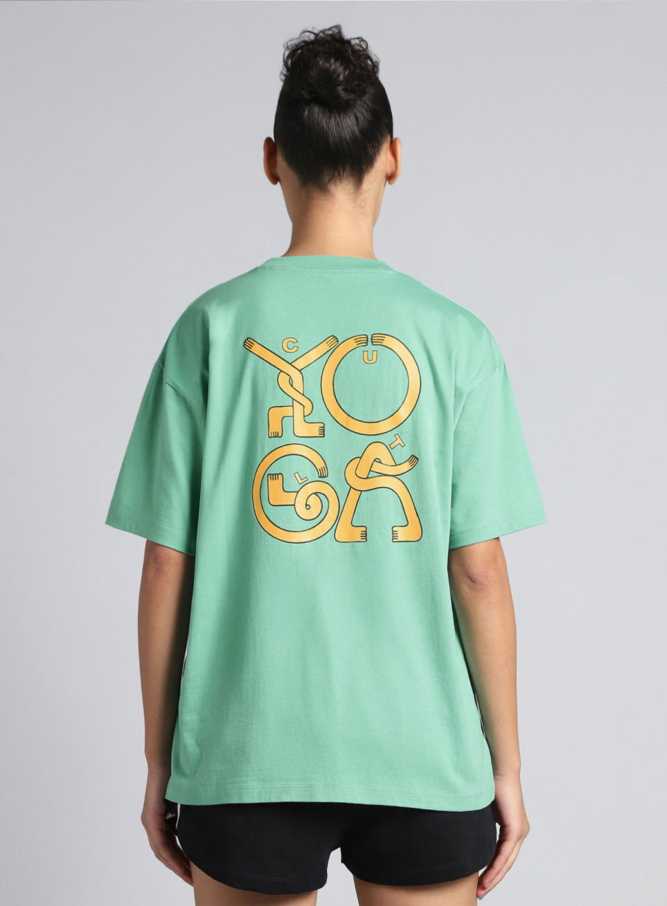 Women's Green White Print Oversized Fit T-shirt