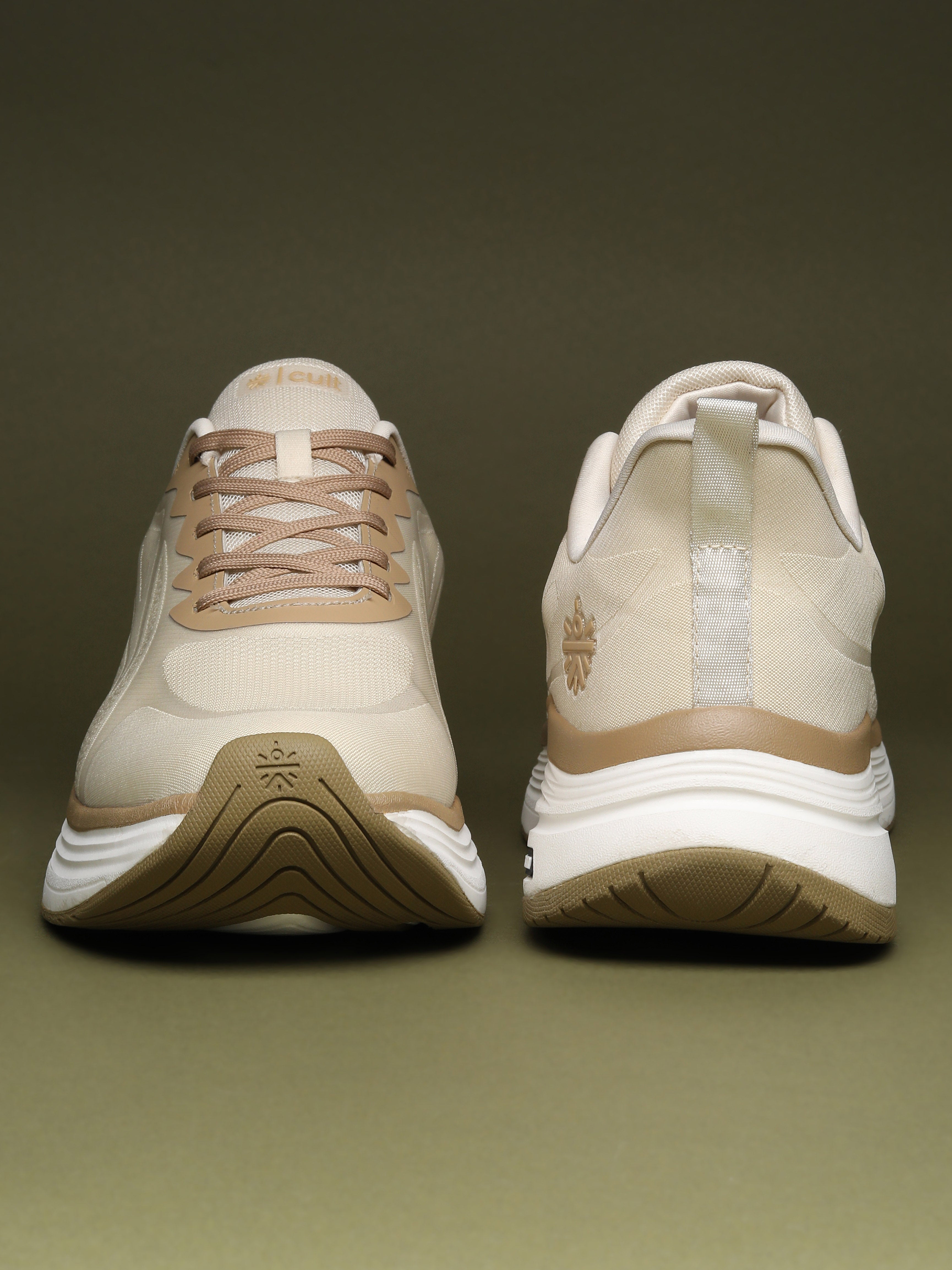 cult Men's Flexride Running Shoes with Durable Rubber Outsole & Cushioning for Runs up to 20 km - Cream/Beige