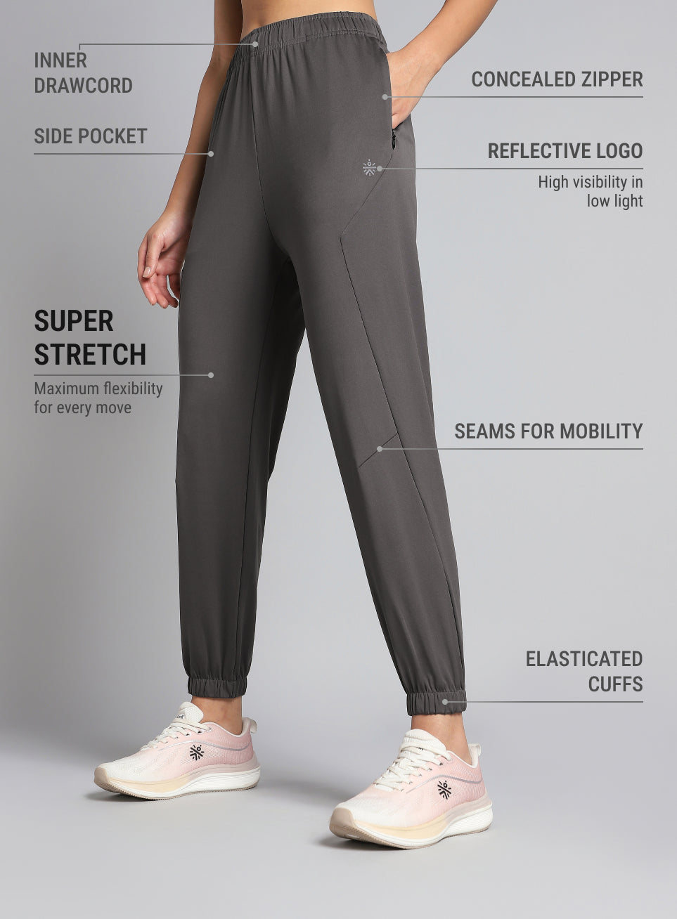 Women's Dark Grey Pace Up Joggers