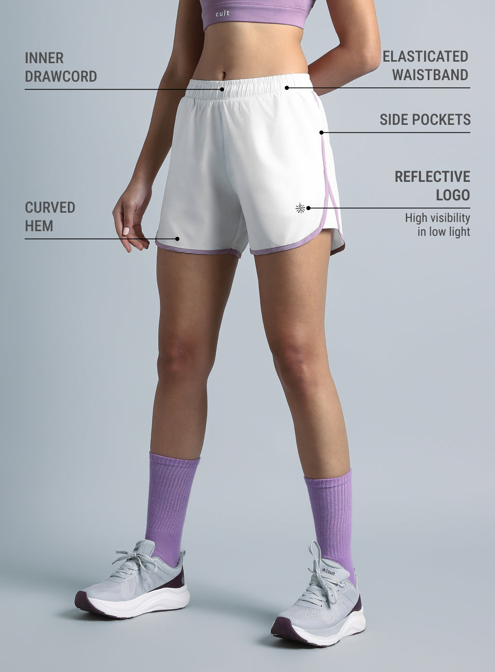 Women's White Pace Up Running Shorts