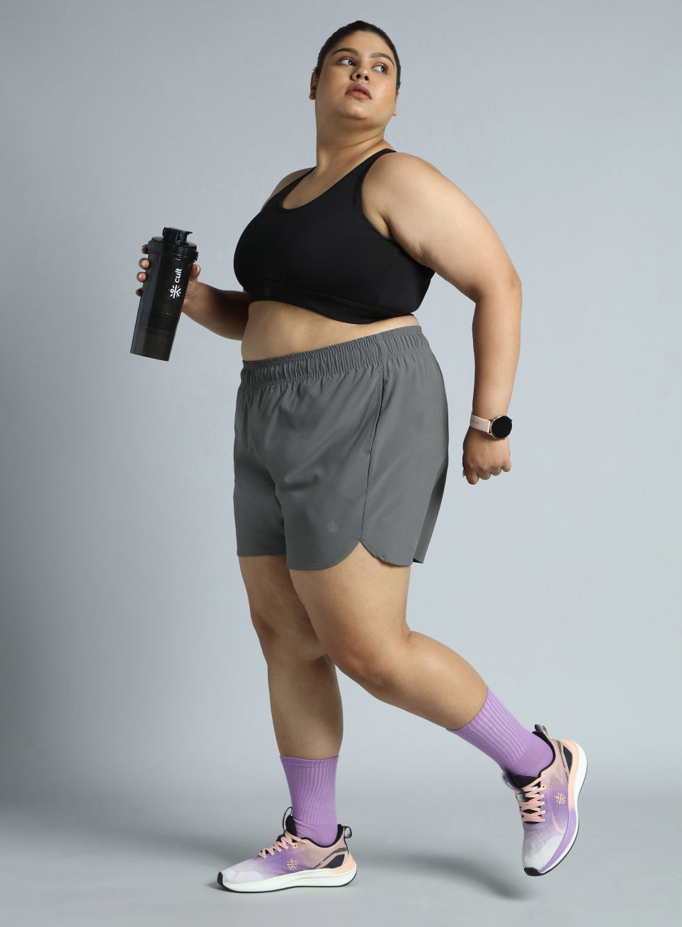 Women's Dark Grey Running Essential Plus Size Shorts