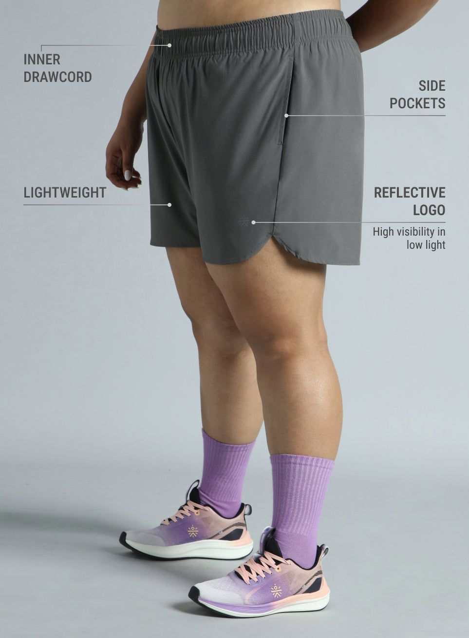 Women's Dark Grey Running Essential Plus Size Shorts