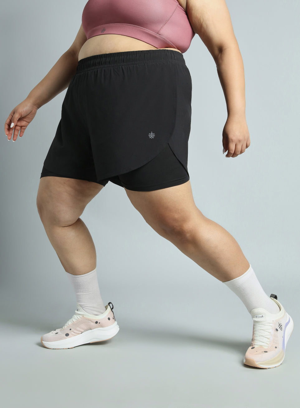 Women's Black Running Essential Plus Size Built in Shorts