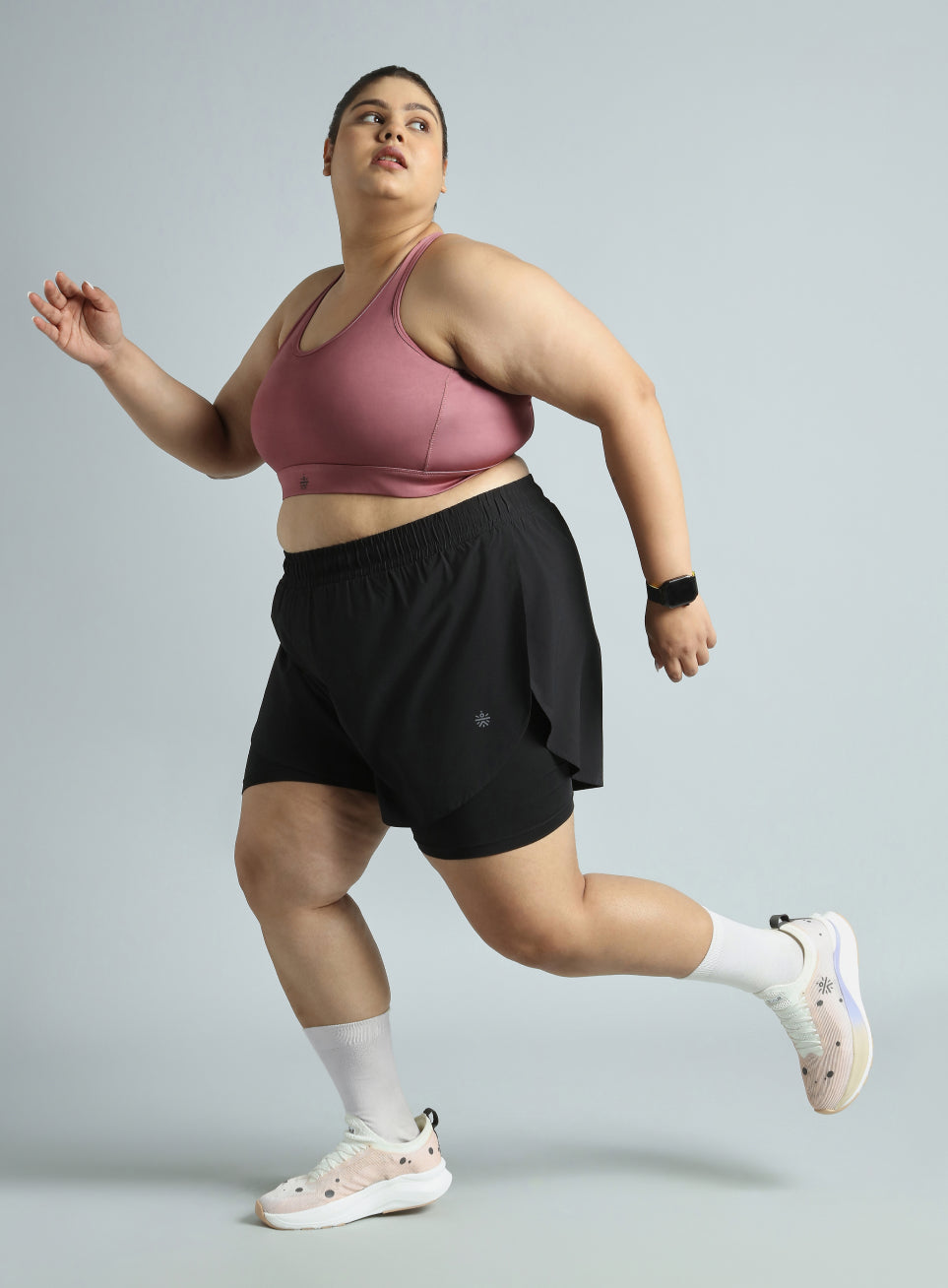 Women's Black Running Essential Plus Size Built in Shorts