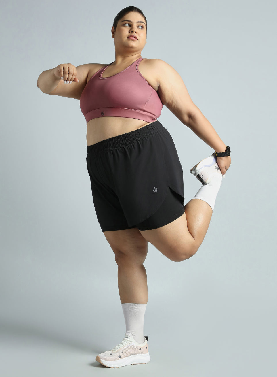 Women's Black Running Essential Plus Size Built in Shorts