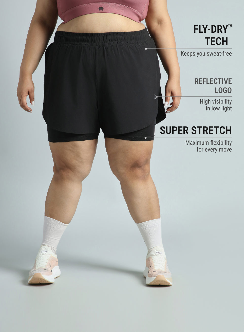 Women's Black Running Essential Plus Size Built in Shorts