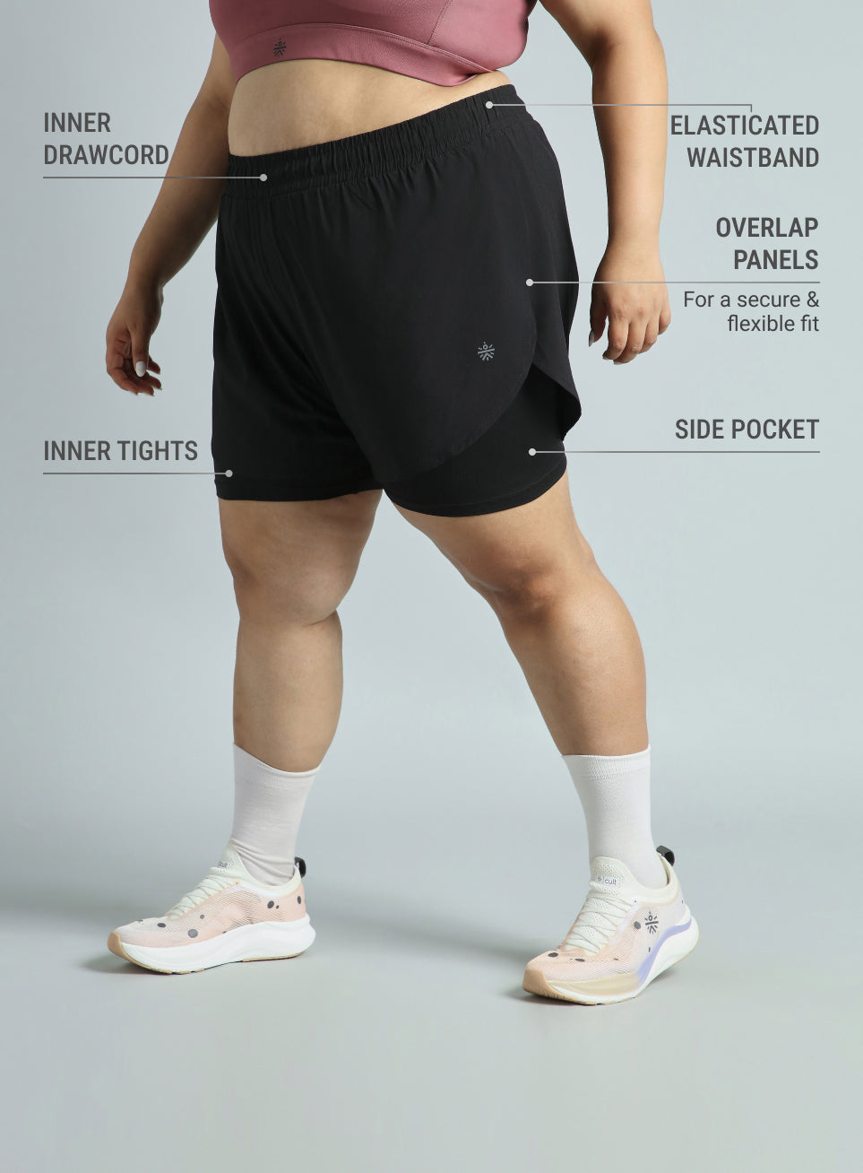 Women's Black Running Essential Plus Size Built in Shorts