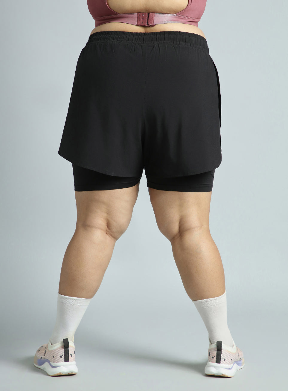 Women's Black Running Essential Plus Size Built in Shorts