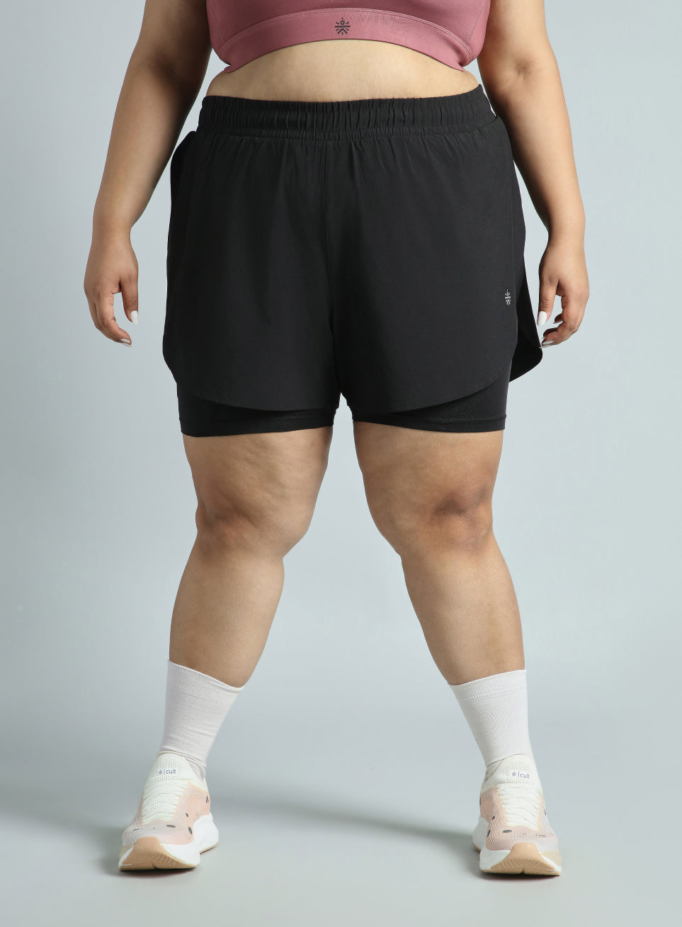 Women's Black Running Essential Plus Size Built in Shorts