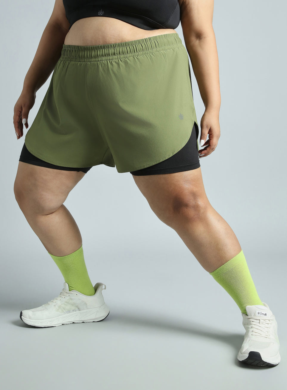 Women's Olive Running Essential Plus Size Built in Shorts