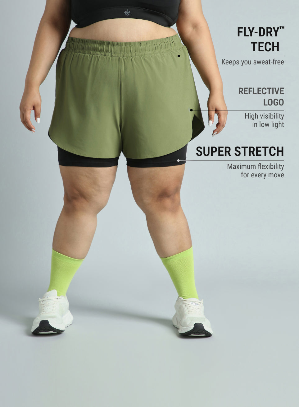 Women's Olive Running Essential Plus Size Built in Shorts