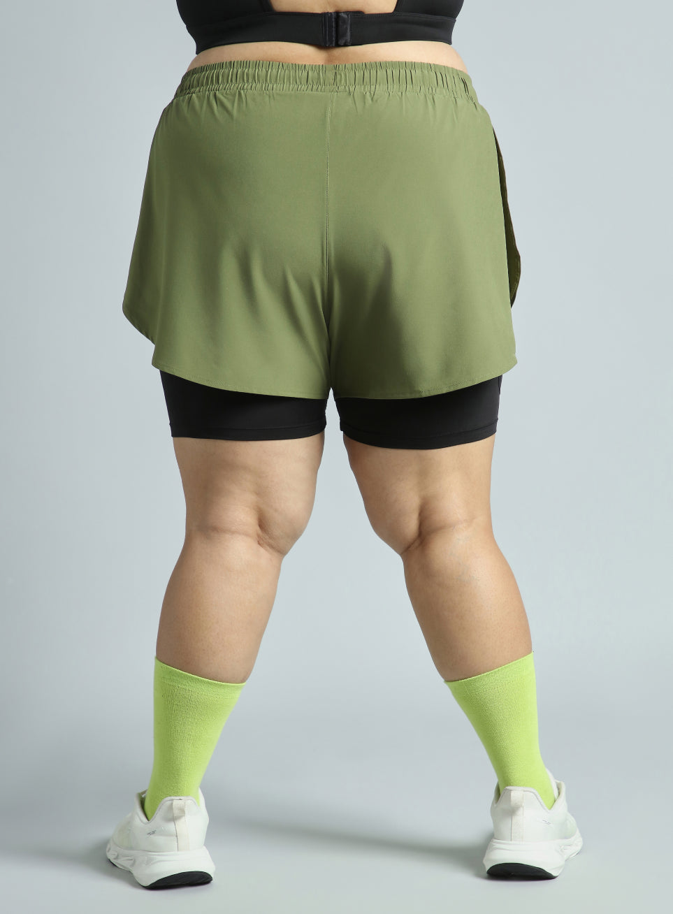 Women's Olive Running Essential Plus Size Built in Shorts