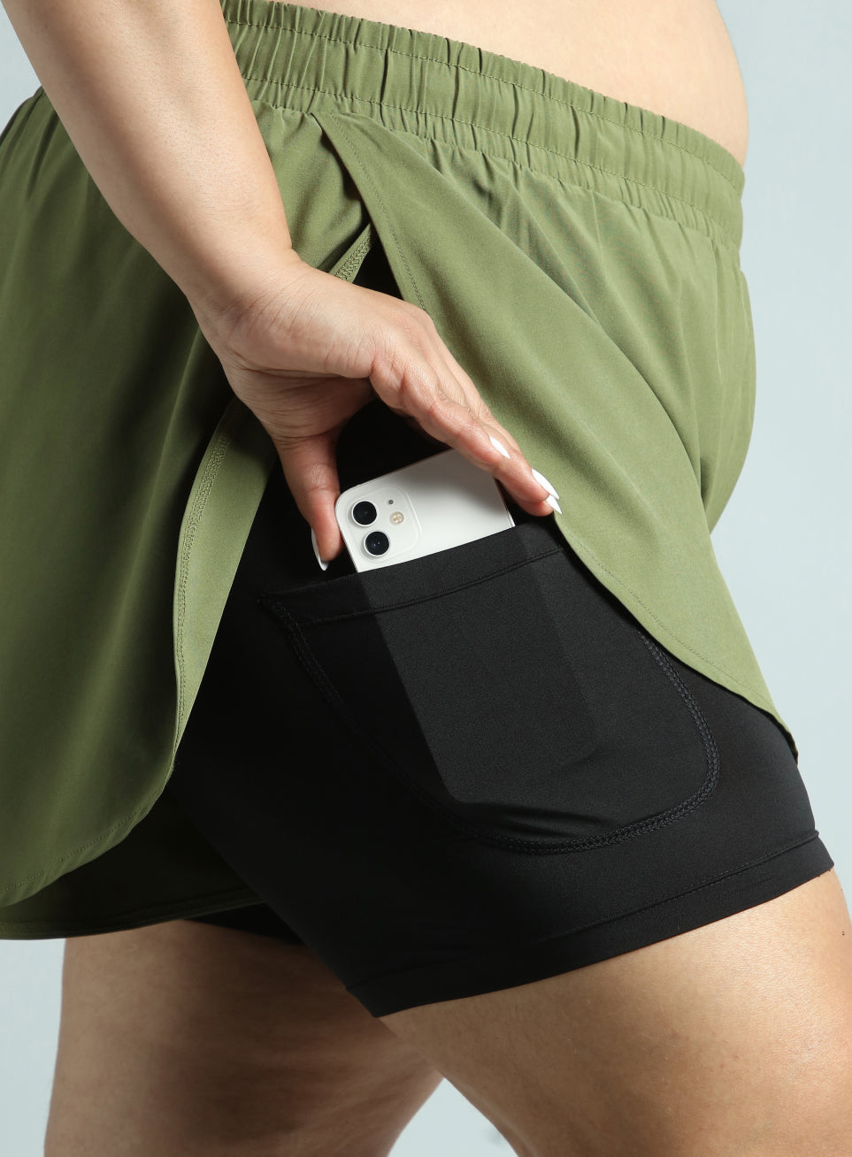 Women's Olive Running Essential Plus Size Built in Shorts