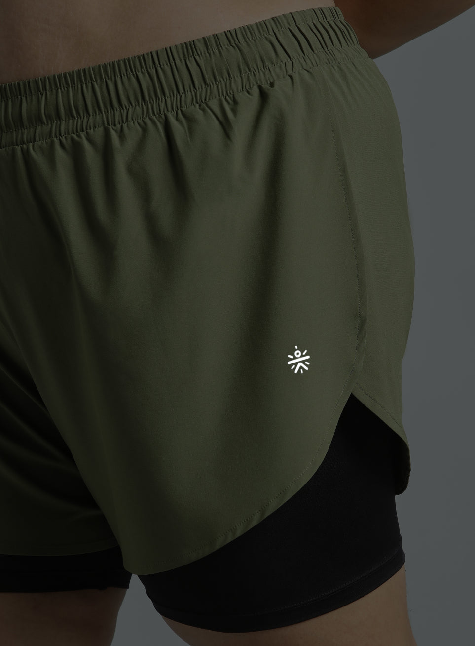 Women's Olive Running Essential Plus Size Built in Shorts