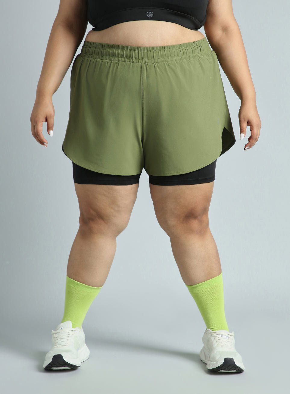 Women's Olive Running Essential Plus Size Built in Shorts