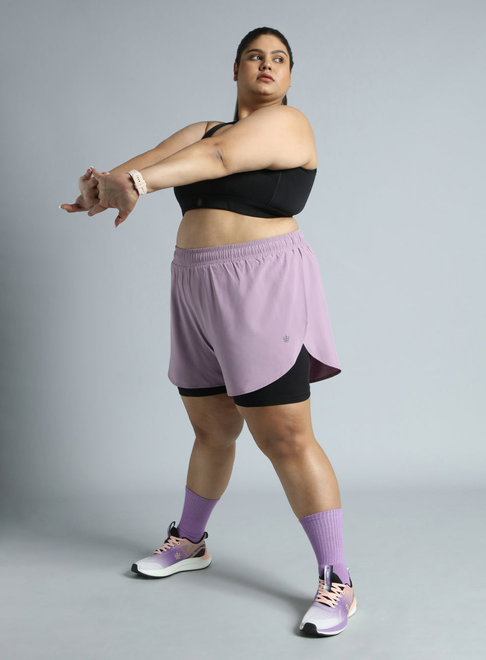 Women's Purple Running Essential Plus Size Built in Shorts
